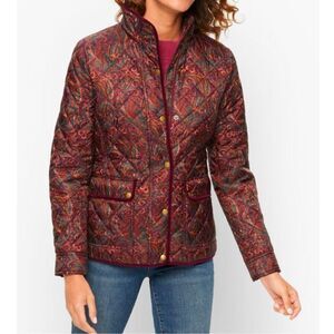 Talbots PAISLEY QUILTED JACKET zip & pockets petite size small